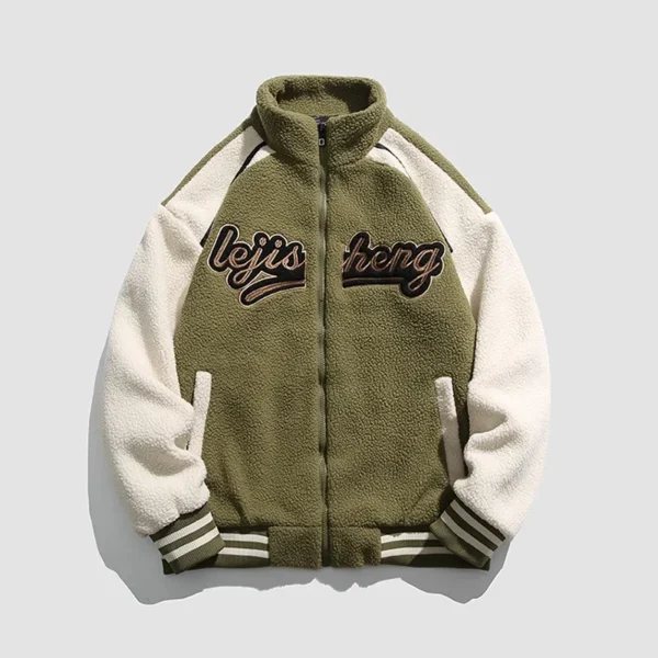 Unisex Lamb Wool Cargo Coat Men Women Cashmere Fleece Baseball Jacket Teen Couple Warm Clothing 2024 Boy Girls Varsity Techwear - Image 2