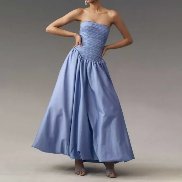 Elegant Sleeveless Pleated A-line Backless Mermaid Evening Dress for Women Prom Dresses Bridesmaid Gowns Formal Cocktail Party