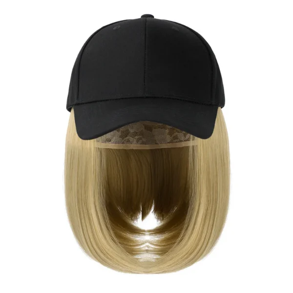 Synthetic Adjustable Black Hat Wigs Short Bob Straight Baseball Cap Wig Seamless Connection Hair Extensions for Women - Image 3