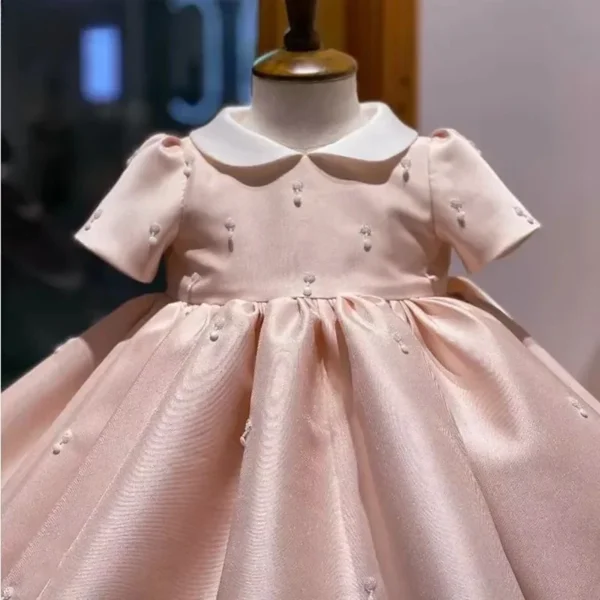 2025 First Birthday Party Outfits Luxury Sequined FluffyFor Baby Girls Infant Wedding Kid Grand Event Kids Clothes Pink Dresses