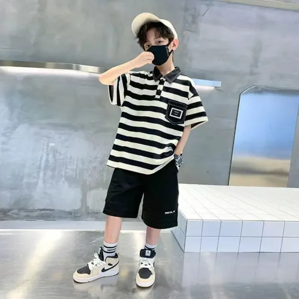 Cotton Polo T-shirt Children's Clothing From 3 To 4 Boys Rash Guard Set Korean 2025 Summer Junior Top and Bottom Clothes Kids