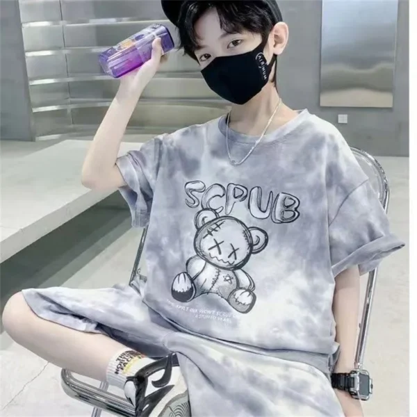 summer Teenager Boys Clothes Casual Outfit Kids Tracksuit Child cartoon loose t shirt + shorts hot pant 4 7 8 10 12 11 Year - Image 4