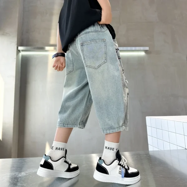 Novelty Kids Summer Capris Shorts For Boys Cat Dog Print Denim Shorts Ripped Jeans Teens Child Casual Cartoon Mid-Calf Pants - Image 4