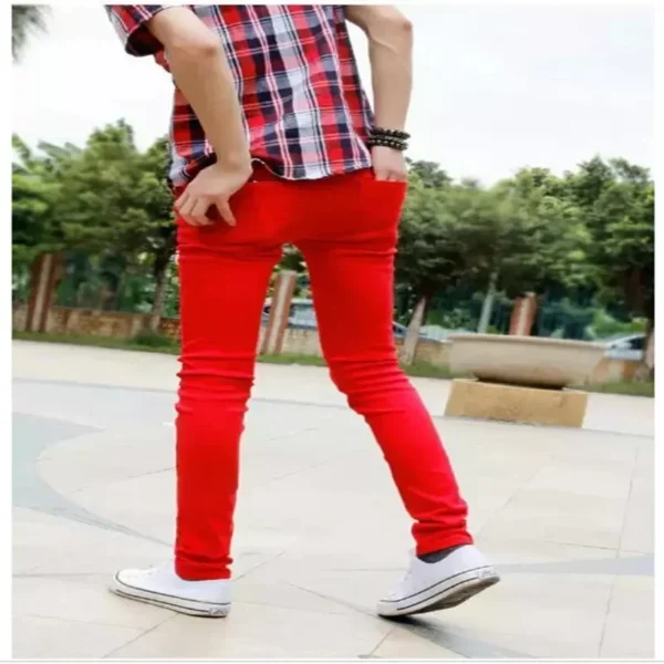 Hot Fashion Summer Solid Cotton Jeans Men Red Teenagers Pantalon Homme Skinny Male Leisure Boy Sweatpants Hombre Two Color MN5 - Image 4