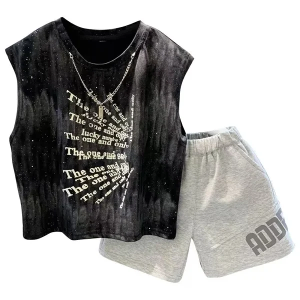 Summer Cool Boys Sleeveless Vest+Gray Short 2 Piece Suit Fashion Kids Sport Outfit New Baby Boys Clothes 1 2 3 4 5 6 7 8 9T Wear - Image 2