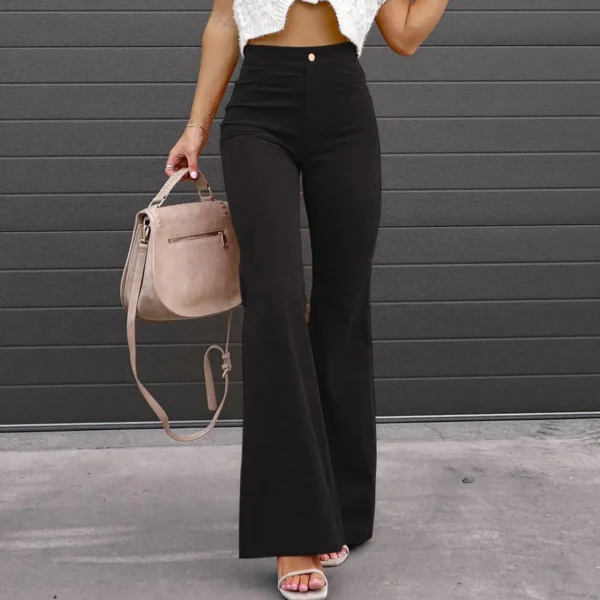 Clothes Women Pants Corduroy Elastic Waist Flare Pants Flattering Ribbed Comfort Solid Color Thickness Trousers