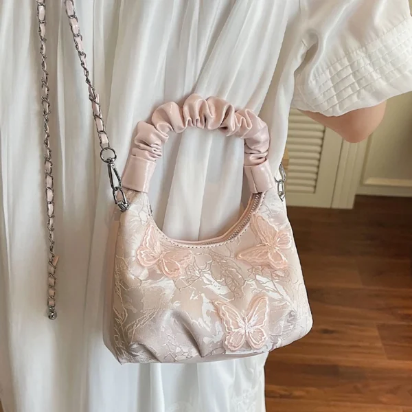 New Chinese Butterfly Small Bag Women Summer New Popular Versatile Wrinkle Cloud Crossbody Bags Chain Sweet One Shoulder Bag - Image 3