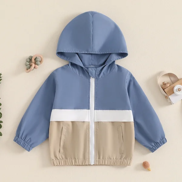 Toddler Boys Hoodies Long Sleeve Contrast Color Zip Up Hooded Jackets Baby Outwear