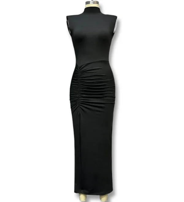 Elegant Party Dresses Woman Summer Solid Color Knitted Sleeveless High Waisted Slit Long Black Dress Sexy Women's Bodycon Dress - Image 4