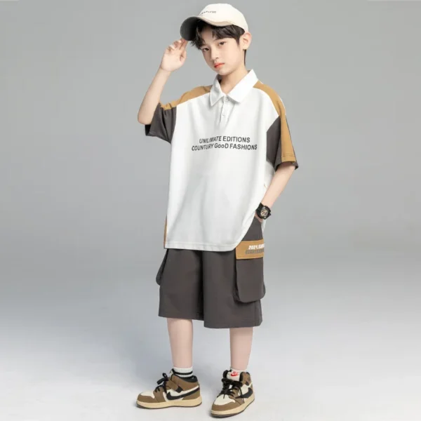 Boys' Summer Outfit Set New Trendy Kids' Short Sleeve Polo Shirt + Shorts Casual Streetwear Cool Two-Piece Set with Pants - Image 4