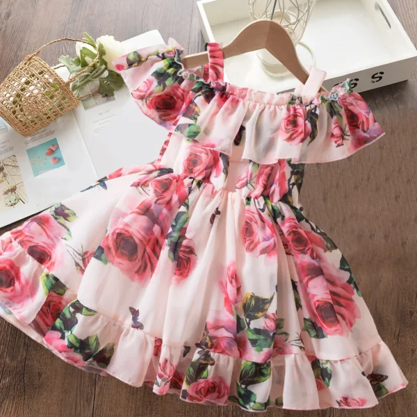 2024 New in Dress for Girls Summer Holiday Floral Dress Vintage Printed Children's Clothing Princess Birthday Party Clothes 2-6Y - Image 3