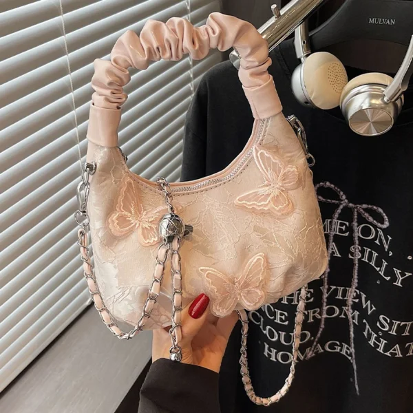 New Chinese Butterfly Small Bag Women Summer New Popular Versatile Wrinkle Cloud Crossbody Bags Chain Sweet One Shoulder Bag
