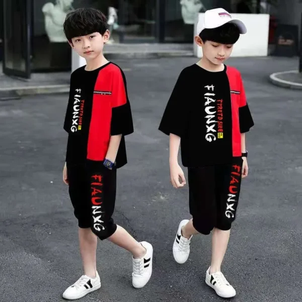 2025 summer Boys Clothes Children Set Tracksuits letters short t-shirt + Ankle-tied pants Kids Suit teens 5 7 9 10 11 12 13 Year - Image 2