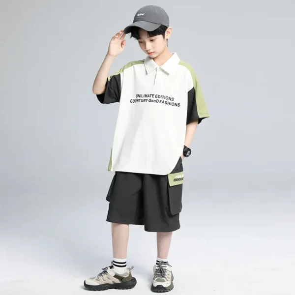 Boys' Summer Outfit Set New Trendy Kids' Short Sleeve Polo Shirt + Shorts Casual Streetwear Cool Two-Piece Set with Pants