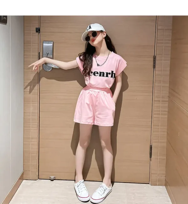 Summer 2025 Girls Suit New Child Clothes Short-Sleeved Shorts Sports letters t shirt + pants Teen Tracksuits Kids 5 7 9 12 year - Image 3