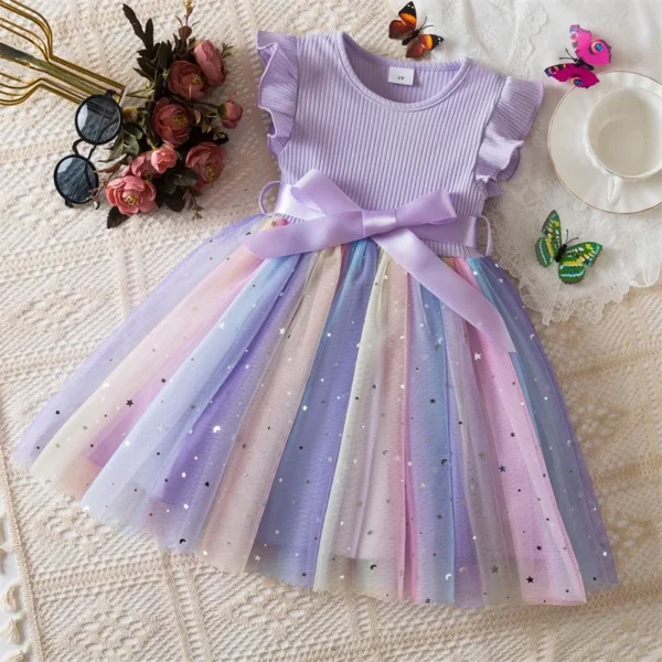 Summer Baby Dress 2025 New Mesh Flying Sleeve Dress Girls Fashion Dresses 1-5Years Toddler Girls Casual Wear Children's Clothes