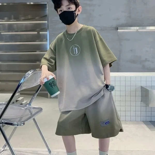 Summer Boys Clothing Sets Fashion Gradient Short-sleeve Shirts+shorts Sport Suits for Kids Teenager Tracksuits Baby Outfits - Image 4