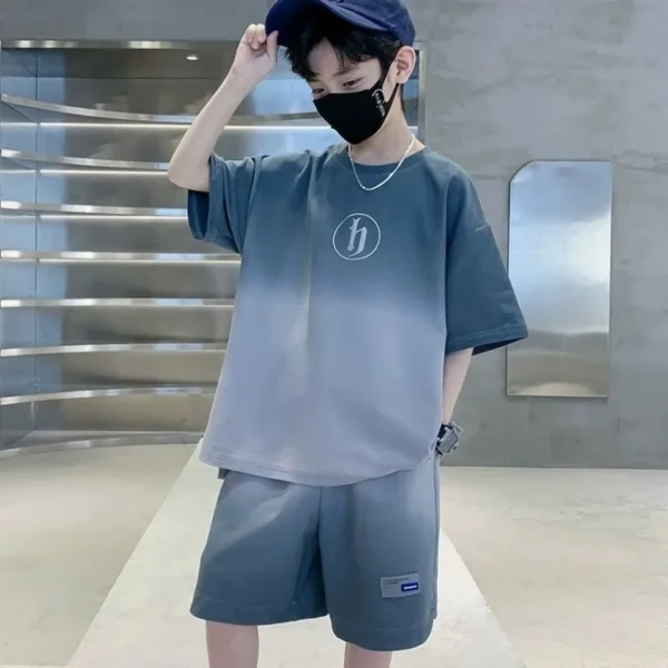 Summer Boys Clothing Sets Fashion Gradient Short-sleeve Shirts+shorts Sport Suits for Kids Teenager Tracksuits Baby Outfits - Image 3