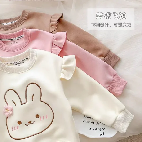 children's long sleeve t-shirt Girls'  Autumn Collection Baby Girl Korean Cartoon Hoodie Cute Rabbit Shirt Spring&Autumn Top - Image 5
