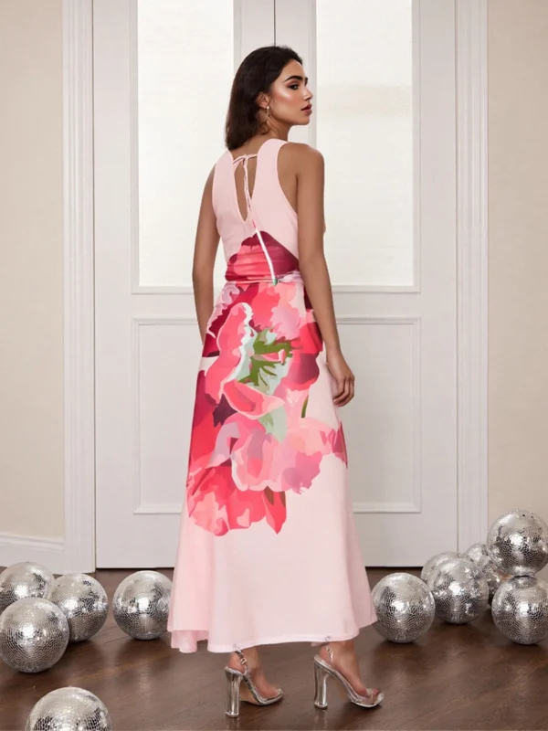 New Sexy Trim Dress For Women Floral Print V Neck Sleeveless Bodycon Dress Backless Cocktail Party Dresses Fashion Clothes - Image 4