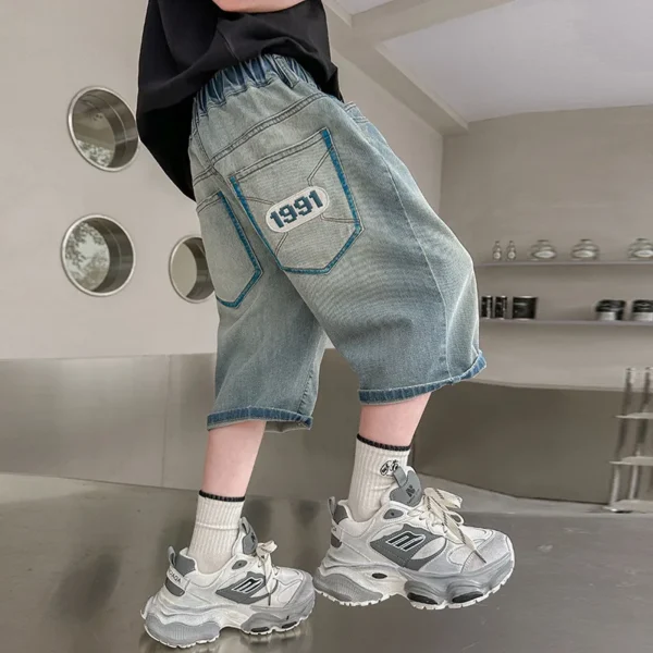 Boys Retro Gothic Denim Shorts For Boys Casual Knee Length short Jeans Teens Child Graffiti Print Summer Shorts with Drawings - Image 6
