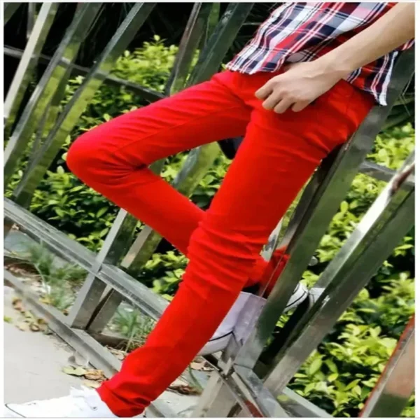 Hot Fashion Summer Solid Cotton Jeans Men Red Teenagers Pantalon Homme Skinny Male Leisure Boy Sweatpants Hombre Two Color MN5 - Image 2