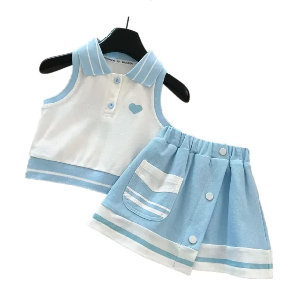 Girls Polo Shirts Clothes Sets Summer Children Sleeveless T-shirts Skirts 2pcs Sports Dress Suit For Baby Outfits Kids Tracksuit - Image 2