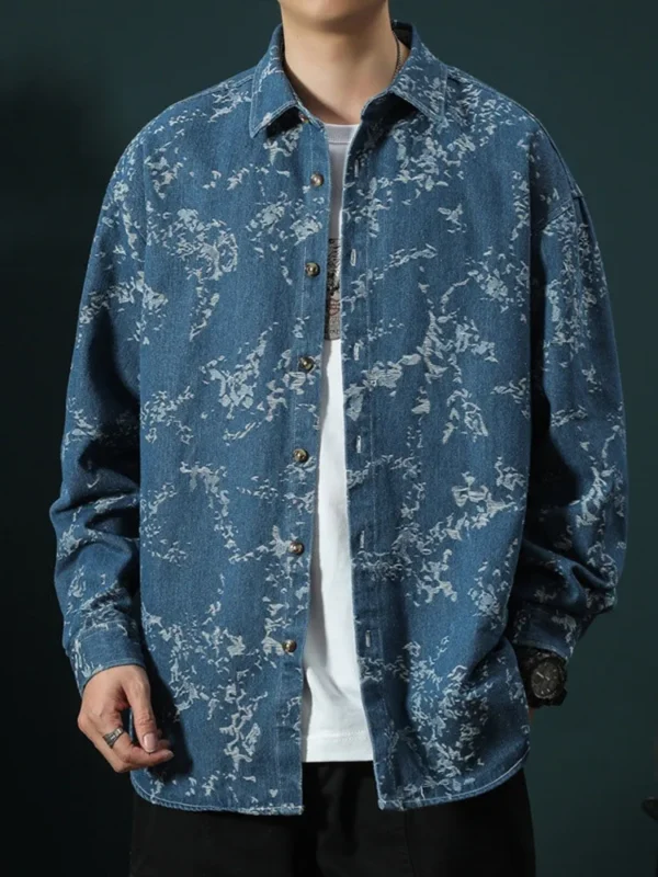 2024 Spring and Autumn New Fashion Printed Long Sleeve Denim Shirt Men's Casual Relaxed Comfortable Breathable Large Size Shirt - Image 6