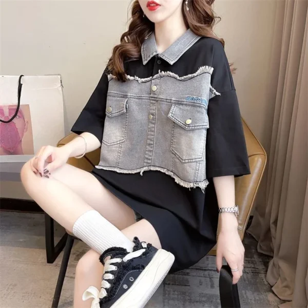 Graphic Polo Neck T Shirt for Women Woman Tshirt Summer Outfit Women's Short Sleeve T-shirt Synthetic High Quality Youth Basic - Image 4