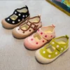 Children's Shoes Spring 2025 New Style Little Girl Soft Sole Comfortable Casual Shoes Fashion Dot Girl Canvas Shoes Khaki Pink B
