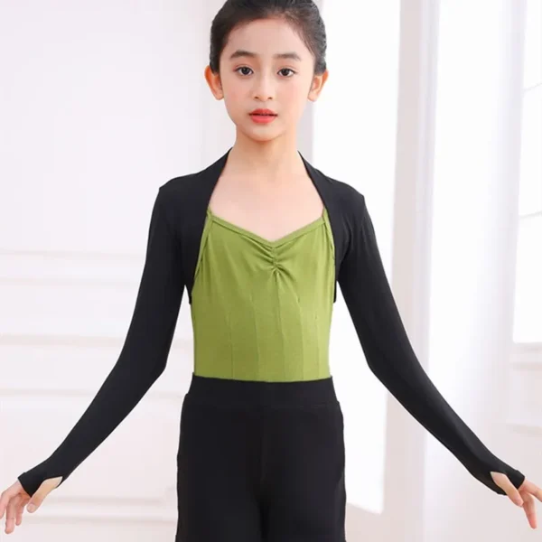 Girl Wrap Dance Sweater Pink Soft Ballet Warm Up Jacket for Leotards Long Sleeve Bolero Cardigan Shrug Open Front Crop Top Kids - Image 3