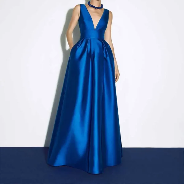Women's Elegant V-Neck Sleeveless A-Line Pleated Evening Dress Prom Party Bridesmaid Dresses Formal Gowns for Women فساتين سهرة