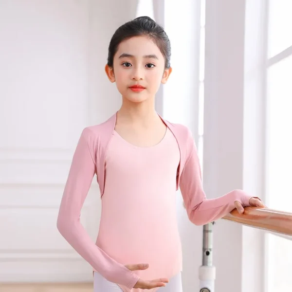 Girl Wrap Dance Sweater Pink Soft Ballet Warm Up Jacket for Leotards Long Sleeve Bolero Cardigan Shrug Open Front Crop Top Kids - Image 4