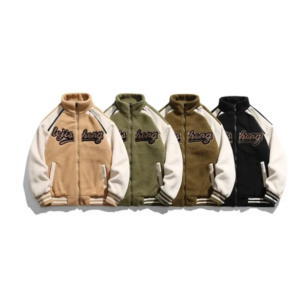 Unisex Lamb Wool Cargo Coat Men Women Cashmere Fleece Baseball Jacket Teen Couple Warm Clothing 2024 Boy Girls Varsity Techwear - Image 6