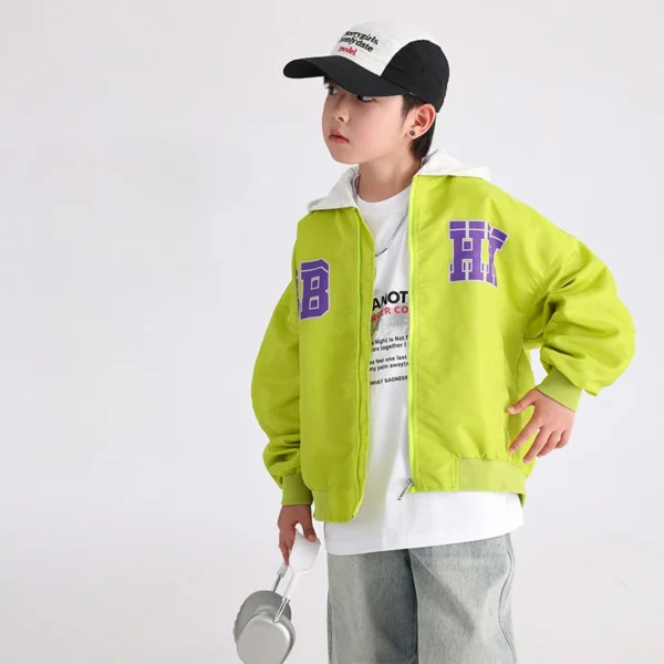 New Boys Bomber Jacket Children Spring Autumn Hooded Outerwear Kids Streetwear Varsity Baseball Uniform Coats 6 8 10 12 14 Years - Image 6