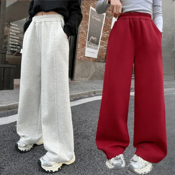 Girls Sweatpants 2025 Spring/Autumn Trendy Casual Straight Wide-Leg Pants for Kids Daily Wear School Teens Children Sweatpants