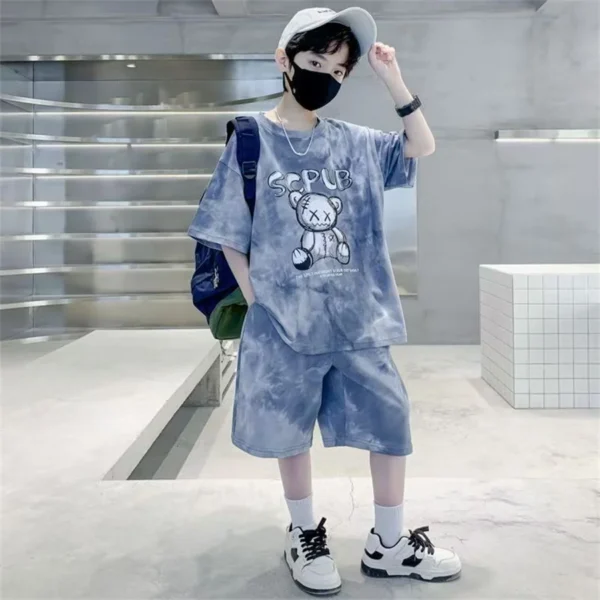 summer Teenager Boys Clothes Casual Outfit Kids Tracksuit Child cartoon loose t shirt + shorts hot pant 4 7 8 10 12 11 Year