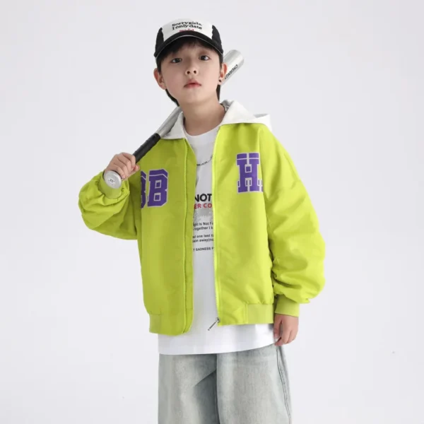 New Boys Bomber Jacket Children Spring Autumn Hooded Outerwear Kids Streetwear Varsity Baseball Uniform Coats 6 8 10 12 14 Years