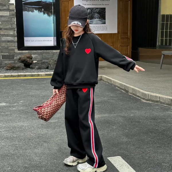 spring teen Girl clothes Tracksuit outfits love Sweatshirt+Wide leg pants 2pcs Child Clothing Suit kids School Casual Sportswear - Image 2