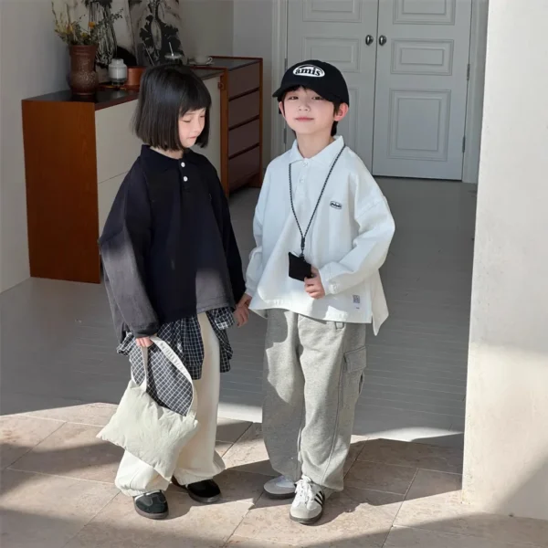 Children Clothes Kids Casual Hoodie Spring New Fashion Boys and Girls Loose Long Sleeve Solid Color Casual Kids T Shirt - Image 3