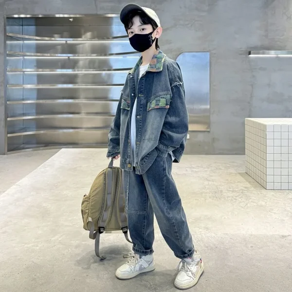 Boys Coat+Pants Kids Suits 2PCS/Set Cotton 2025 Jean Spring Autumn Cotton Christmas Gift Teenagers Tracksuits Outfits Children C - Image 2