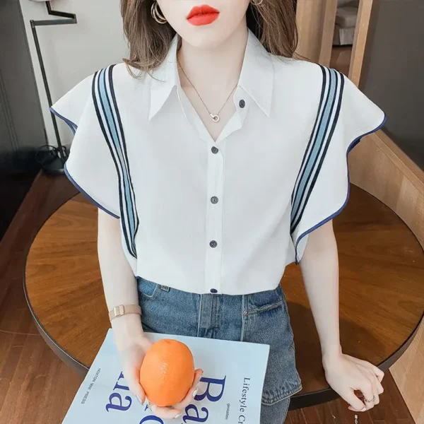 Women's Buttoned Shirts Fashion Ruffle Top Loose Youth Trends Chiffon Korean Style Beautiful Casual Summer Blouse for Women Silk - Image 4