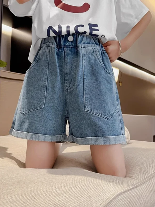 Hot Summer Baby Girls Shorts Summer Casual Denim Short Pants For 4-12Years Toddler Girls Pockets Design Jeans Shorts Teen Short - Image 3