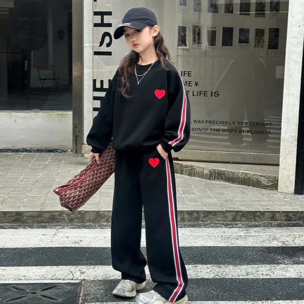 spring teen Girl clothes Tracksuit outfits love Sweatshirt+Wide leg pants 2pcs Child Clothing Suit kids School Casual Sportswear - Image 3