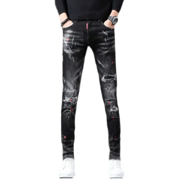 New Arrival Spring Autumn Denim Jeans for Men Slim Distressed Ripped Pants Paint Splatter Design Streetwear Luxury Slim Jeans - Image 5