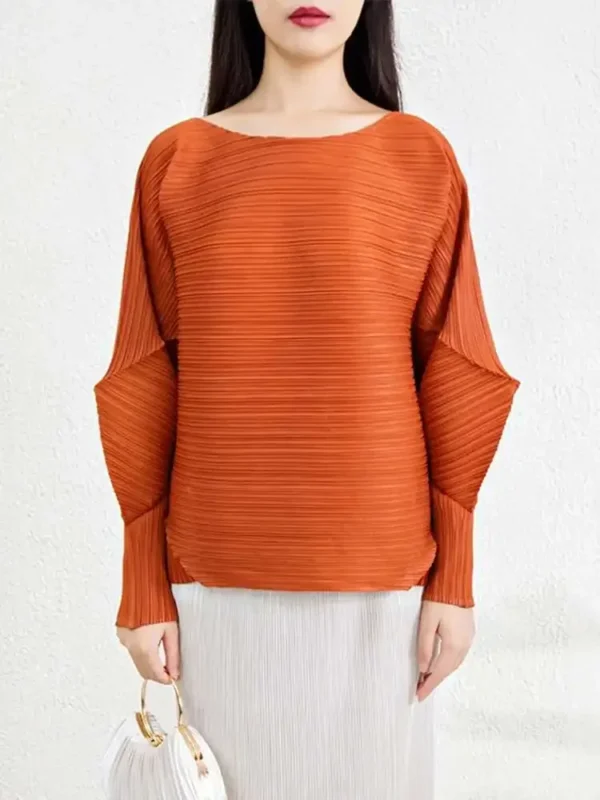Irregular Niche Design Women's Tops Pleated Round Neck T Shirt Women Full Sleeve Solid Colour Peplum Miyake Summer New 2025 - Image 2
