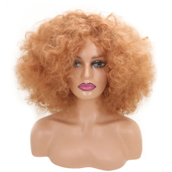 Medium Long Fluffy Curly Orange Red Cosplay Synthetic Hair Extension Women Costume Pink Party Wigs Afro Kinky Curly on Promotion - Image 4