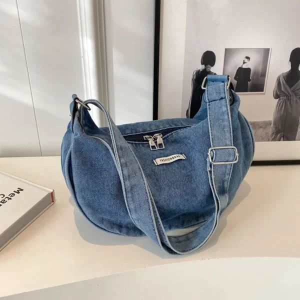 Denim Zipper Ladies Shoulder Bags Casual Sewing Thread 2024 Hot Sale Crescent Crossbody Bags for Women Bolsas Femininas - Image 2