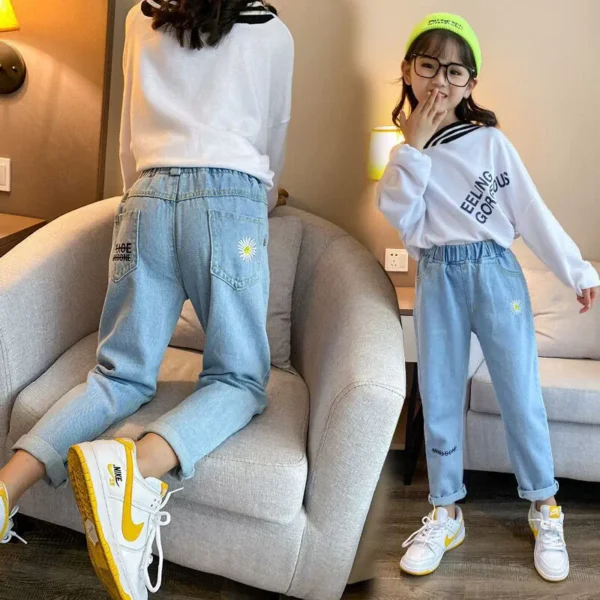 New Girls Fashion Jeans Spring Summer and Autumn Soft Casual Boutique Cotton Kawaii Girls Elegant Jean Kids Pants 3-12Y - Image 6