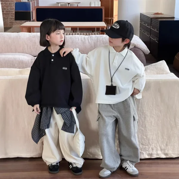 Children Clothes Kids Casual Hoodie Spring New Fashion Boys and Girls Loose Long Sleeve Solid Color Casual Kids T Shirt